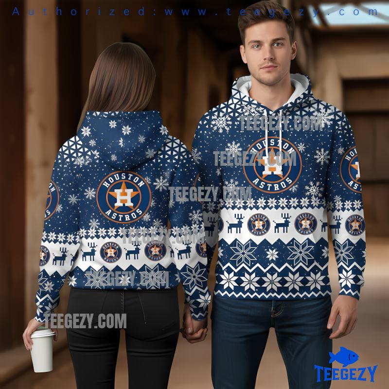 Houston Astros Reindeer Snowflake Ugly 3D Hoodie Youth Blue Houston Astros Reindeer Snowflake Ugly 3D Hoodie Youth Blue