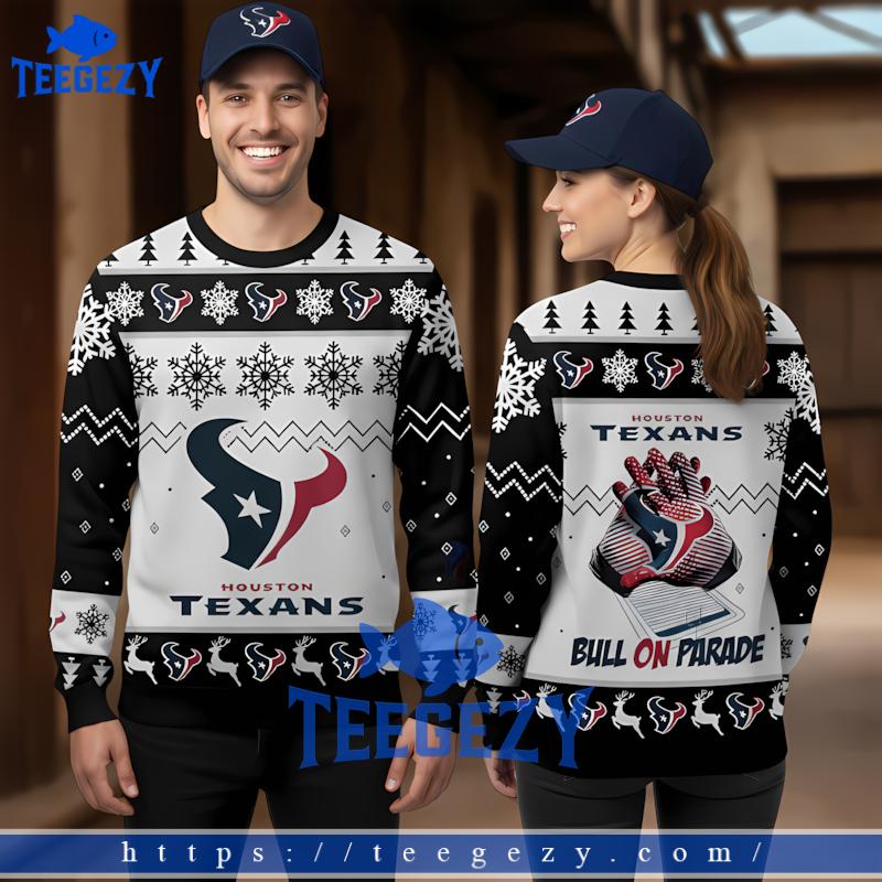 Houston Texans Bulls On Parade Black White Mens Ugly Christmas Sweater