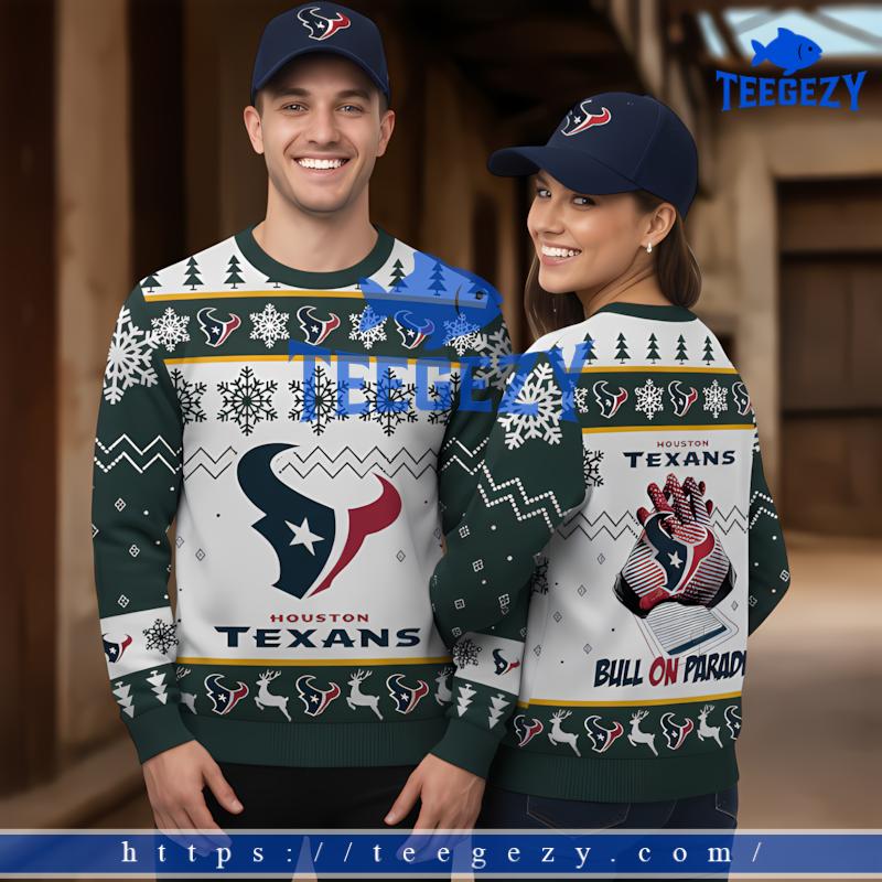 Houston Texans Bulls On Parade Green White Mens Ugly Christmas Sweater