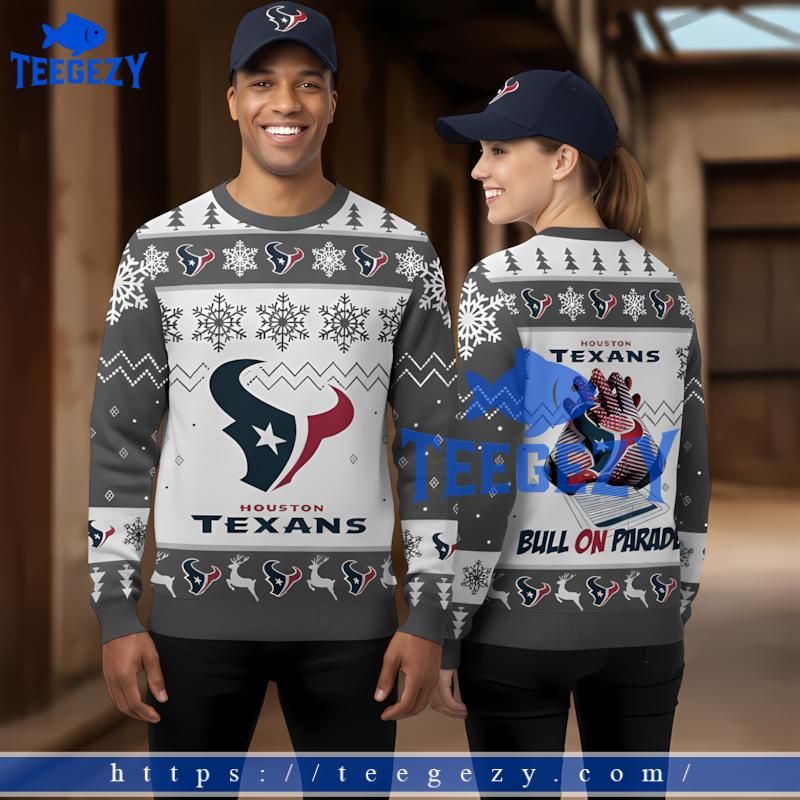 Houston Texans Bulls On Parade Grey White Best Ugly Christmas Sweaters