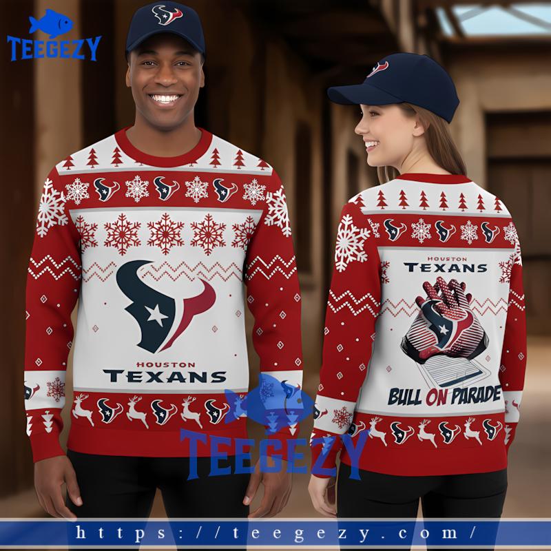 Houston Texans Bulls On Parade Red White Ladies Ugly Christmas Sweater