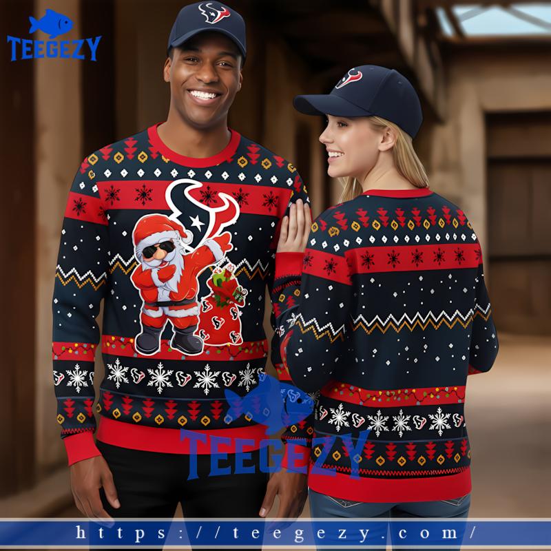 Houston Texans Dabbing Santa Black Red Big And Tall Ugly Christmas Sweater