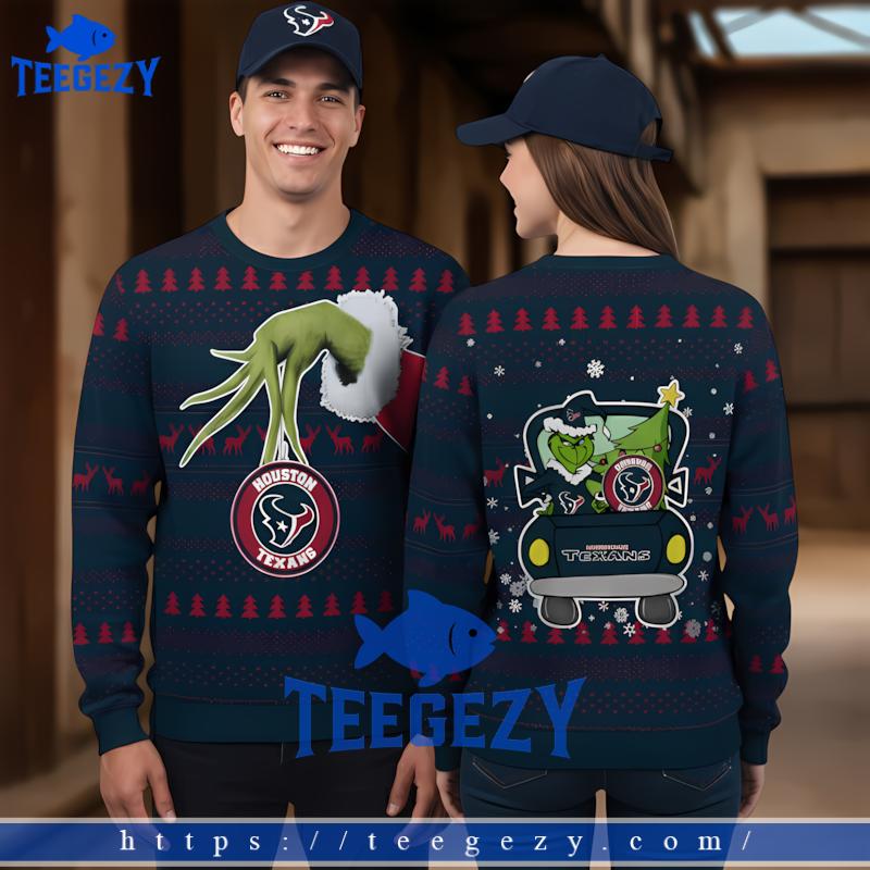 Houston Texans Grinch Driving Black Vintage Ugly Christmas Sweaters