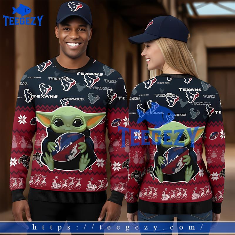 Houston Texans Grogu Red Couples Ugly Christmas Sweaters