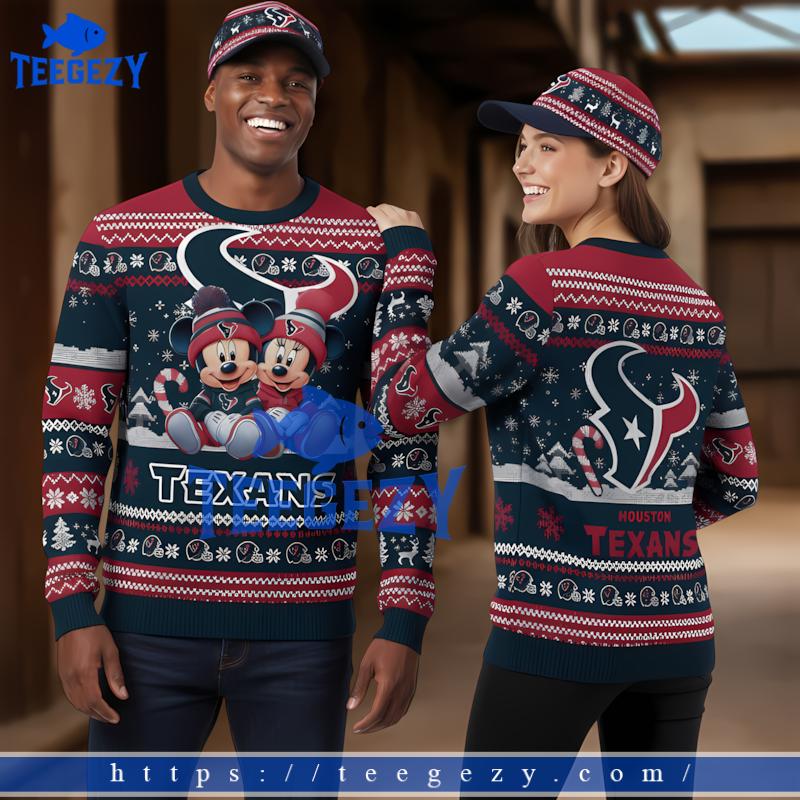 Houston Texans Mickey Minnie Navy Cool Ugly Christmas Sweater