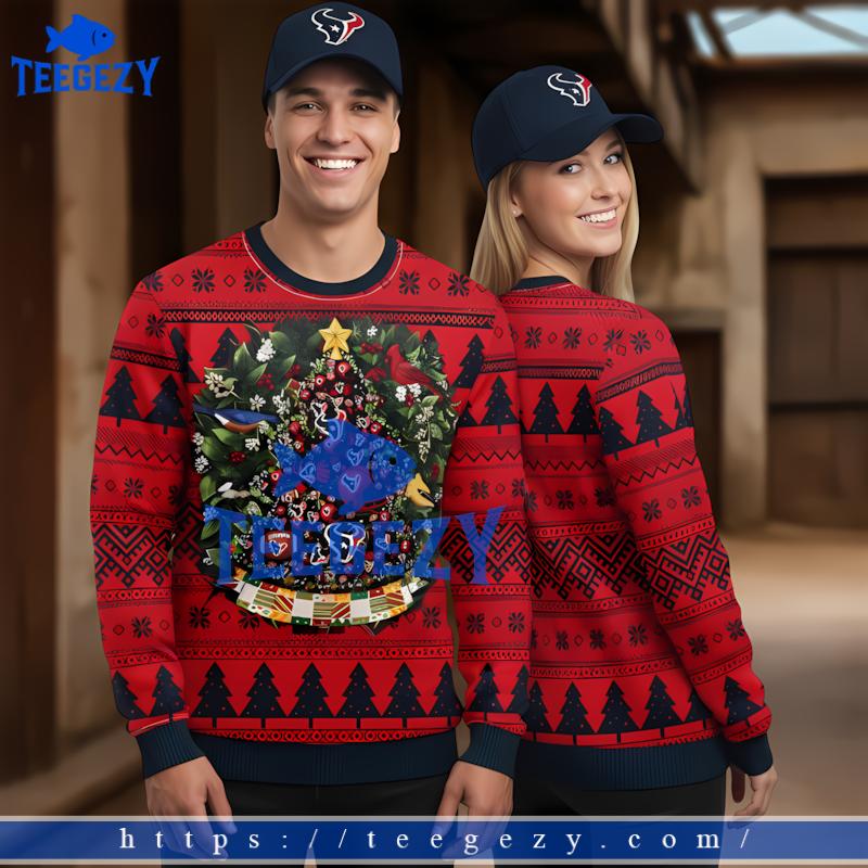 Houston Texans Tree Ball Red Black Womens Ugly Christmas Sweater