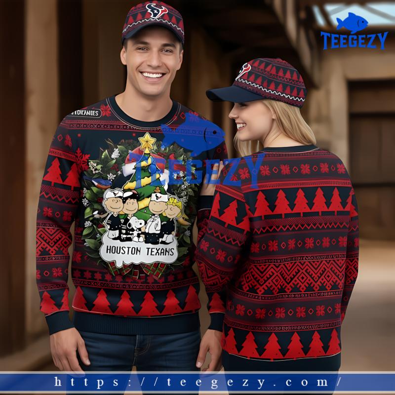 Houston Texans Xmas Tree Peanuts Red Cheap Ugly Christmas Sweater