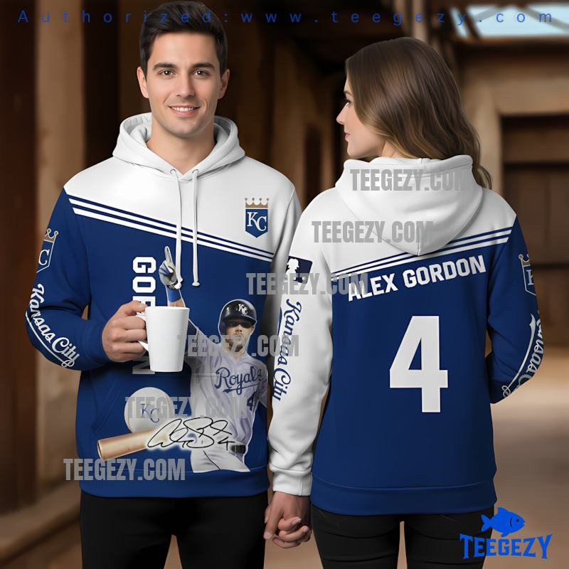 Kansas City Royals Alex Gordon 3D Pullover Hoodie Blue White Kansas City Royals Alex Gordon 3D Pullover Hoodie Blue White