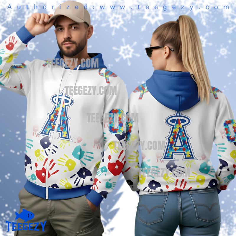 Los Angeles Angels Autism Awareness Puzzle Hoodie Los Angeles Angels Autism Awareness Puzzle Hoodie