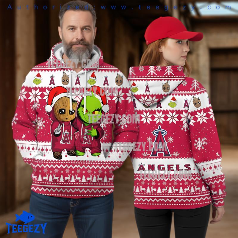 Los Angeles Angels Grinch And Groot 3D Ugly Hoodie Zipper Los Angeles Angels Grinch And Groot 3D Ugly Hoodie Zipper