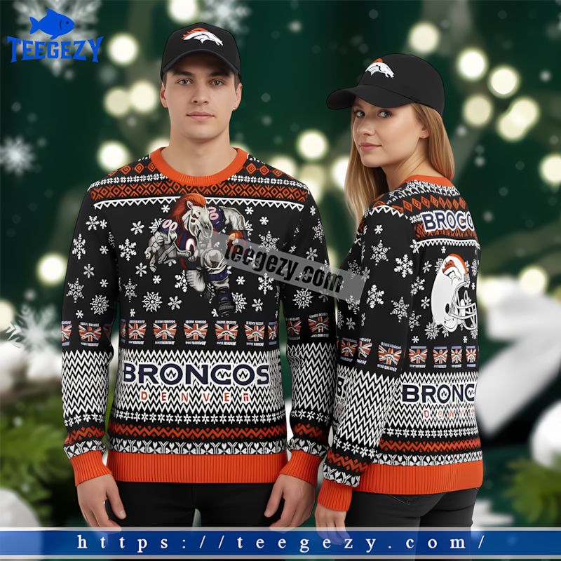 Mascot Denver Broncos Family Christmas Ugly Sweater Black Orange Mascot Denver Broncos Family Christmas Ugly Sweater Black Orange