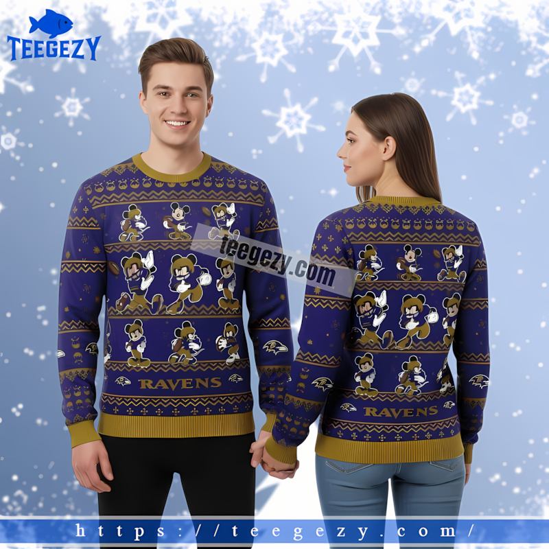 Mickey Mouse Player Baltimore Ravens Purple Plus Size Ugly Sweater Mickey Mouse Player Baltimore Ravens Purple Plus Size Ugly Sweater