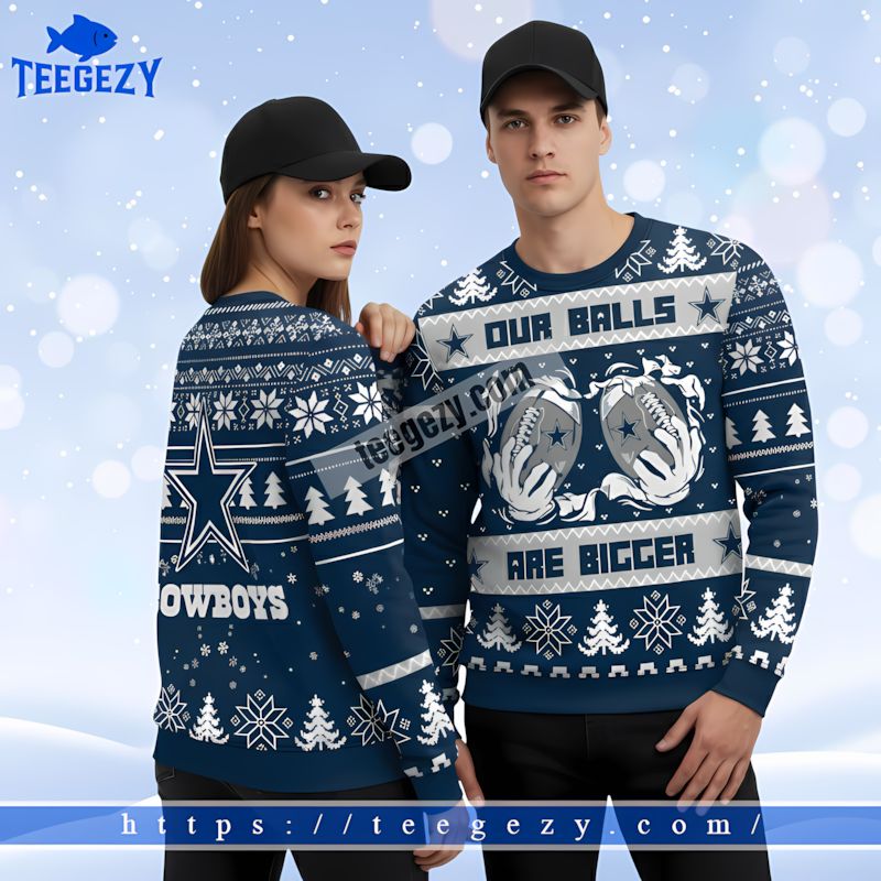 Our Balls Are Bigger Dallas Cowboys Logo Couples Ugly Sweater Blue Our Balls Are Bigger Dallas Cowboys Logo Couples Ugly Sweater Blue