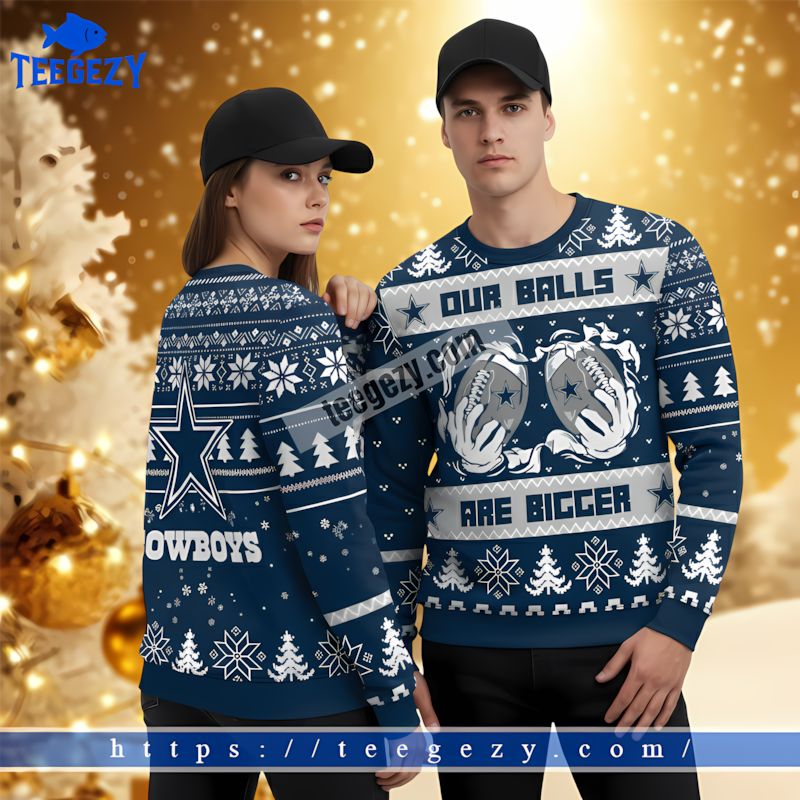Our Balls Are Bigger Dallas Cowboys Logo Couples Ugly Sweater Blue Our Balls Are Bigger Dallas Cowboys Logo Couples Ugly Sweater Blue