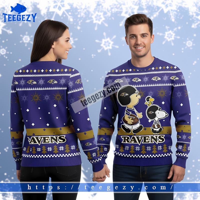 Peanuts Baltimore Ravens Snoopy Charlie Brown Purple Family Ugly Sweater Peanuts Baltimore Ravens Snoopy Charlie Brown Purple Family Ugly Sweater