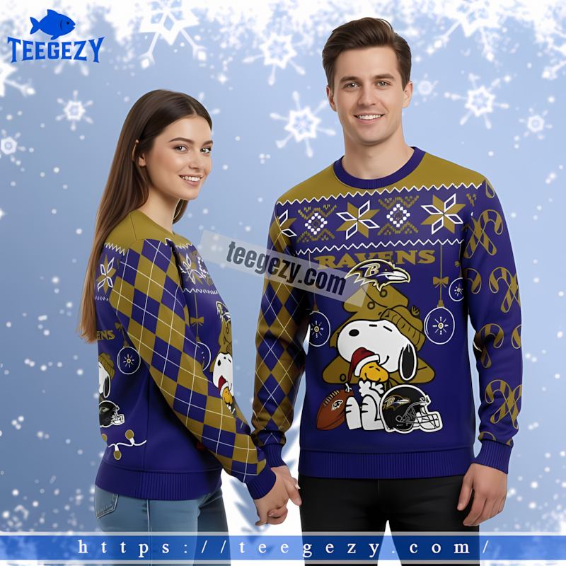 Peanuts Snoopy Baltimore Ravens Purple Vintage Ugly Sweater Peanuts Snoopy Baltimore Ravens Purple Vintage Ugly Sweater