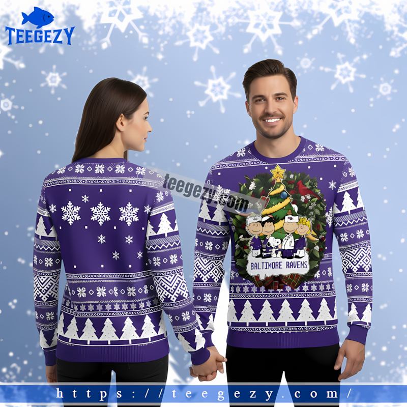 Peanuts Snoopy Charlie Brown Baltimore Ravens Purple Xmas Ugly Sweater Peanuts Snoopy Charlie Brown Baltimore Ravens Purple Xmas Ugly Sweater