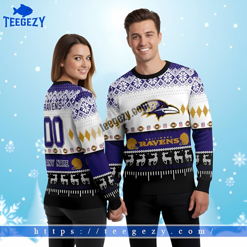 Personalized Baltimore Ravens Reindeer Pattern Purple Cool Ugly Sweater Personalized Baltimore Ravens Reindeer Pattern Purple Cool Ugly Sweater