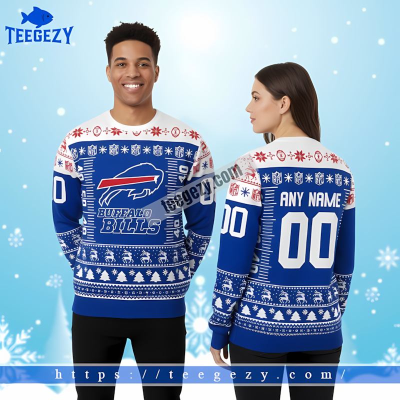 Personalized Buffalo Bills Logo Cool Christmas Ugly Sweater Blue