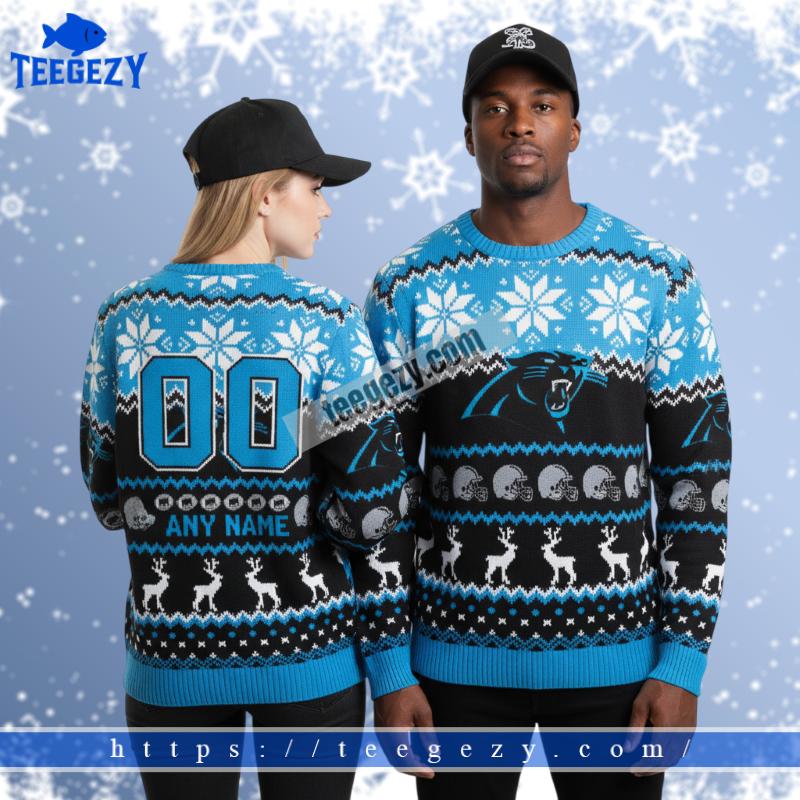 Personalized Carolina Panthers Christmas Pattern Blue Ugly Sweater Personalized Carolina Panthers Christmas Pattern Blue Ugly Sweater
