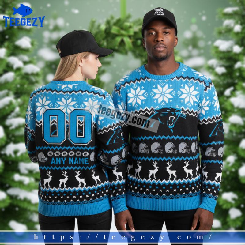 Personalized Carolina Panthers Christmas Pattern Blue Ugly Sweater Personalized Carolina Panthers Christmas Pattern Blue Ugly Sweater