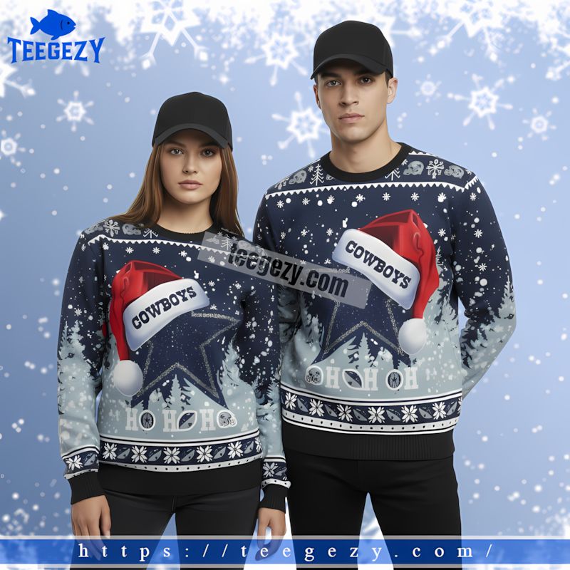 Personalized Dallas Cowboys Claus Hat Christmas Ugly Sweater Blue Personalized Dallas Cowboys Claus Hat Christmas Ugly Sweater Blue