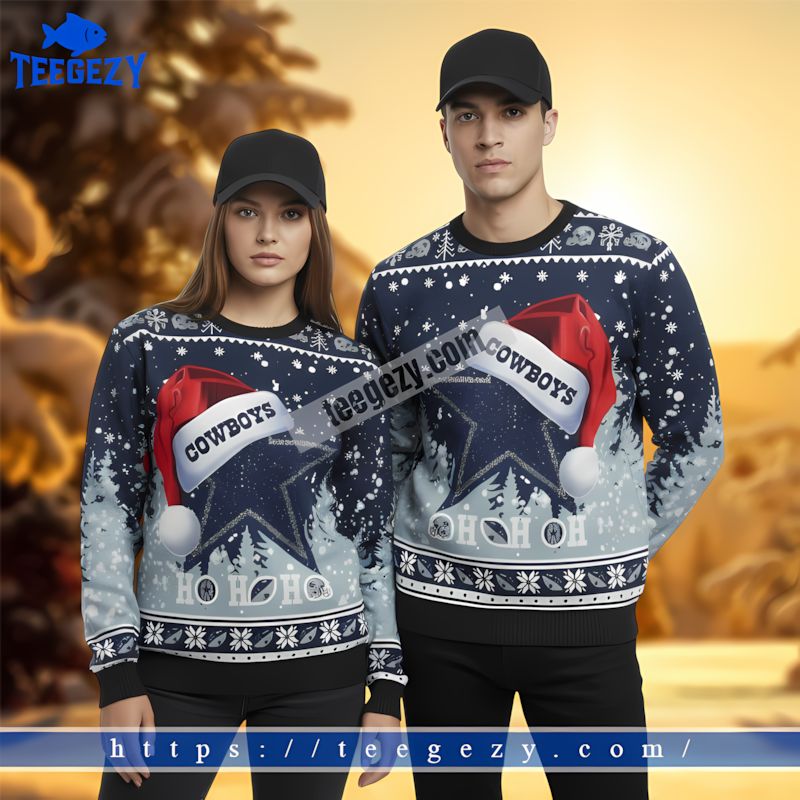 Personalized Dallas Cowboys Claus Hat Christmas Ugly Sweater Blue Personalized Dallas Cowboys Claus Hat Christmas Ugly Sweater Blue