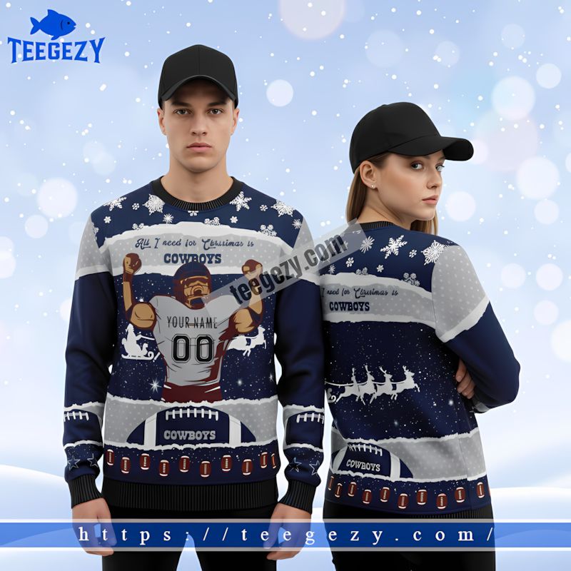 Personalized Dallas Cowboys Player Womens Christmas Ugly Sweater Blue Personalized Dallas Cowboys Player Womens Christmas Ugly Sweater Blue
