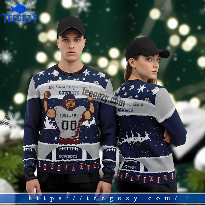 Personalized Dallas Cowboys Player Womens Christmas Ugly Sweater Blue Personalized Dallas Cowboys Player Womens Christmas Ugly Sweater Blue