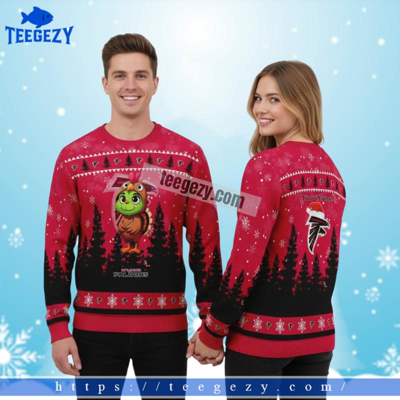 Personalized Grinch Turkey Atlanta Falcons Red Family Ugly Sweater Personalized Grinch Turkey Atlanta Falcons Red Family Ugly Sweater