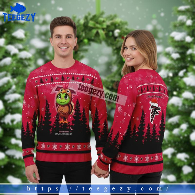 Personalized Grinch Turkey Atlanta Falcons Red Family Ugly Sweater Personalized Grinch Turkey Atlanta Falcons Red Family Ugly Sweater
