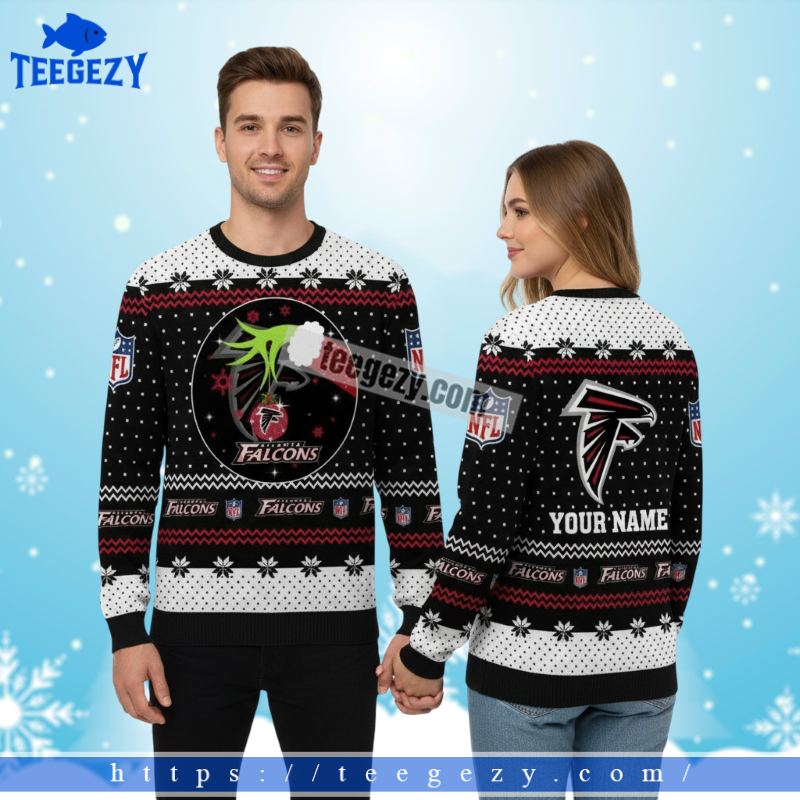 Personalized Grinch Xmas Atlanta Falcons Black Womens Ugly Sweater Personalized Grinch Xmas Atlanta Falcons Black Womens Ugly Sweater