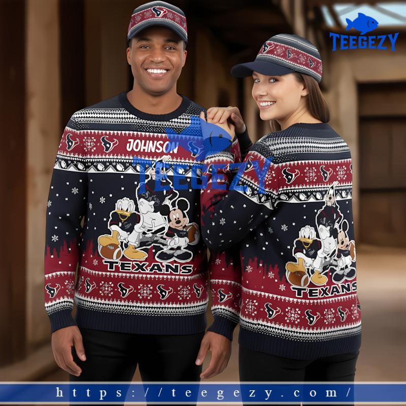 Personalized Houston Texans Disney Navy Vacation Ugly Christmas Sweater