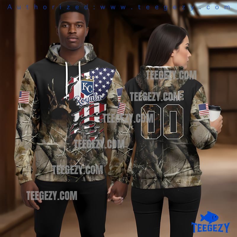 Personalized Kansas City Royals American Flag Hunting 3D Hoodie Youth Personalized Kansas City Royals American Flag Hunting 3D Hoodie Youth