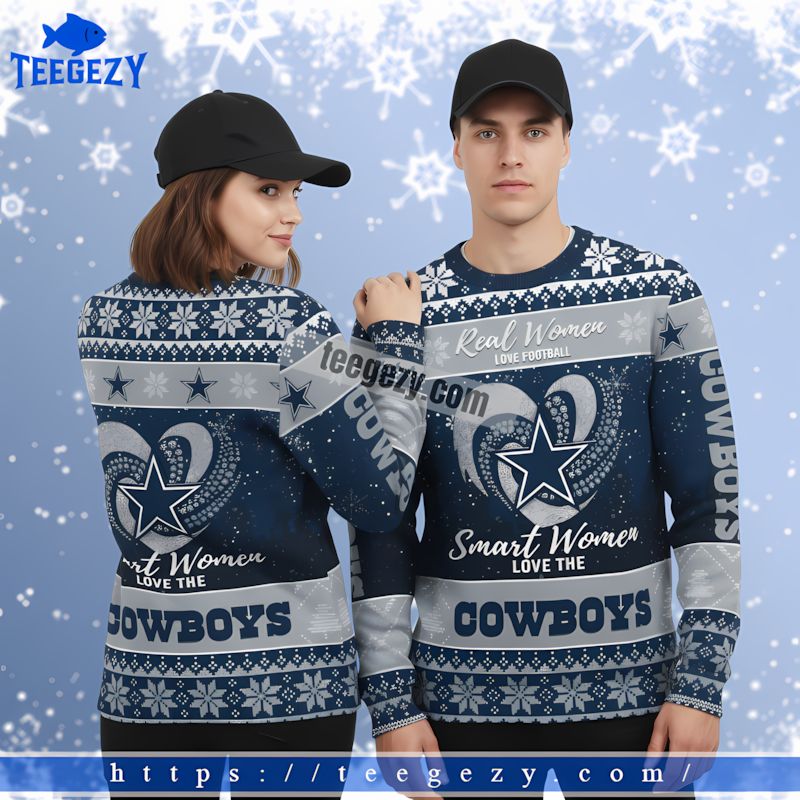 Real Women Love Dallas Cowboys Crazy Christmas Ugly Sweater Blue Real Women Love Dallas Cowboys Crazy Christmas Ugly Sweater Blue