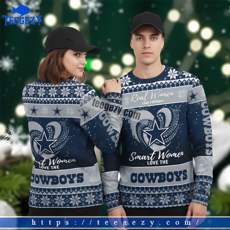 Real Women Love Dallas Cowboys Crazy Christmas Ugly Sweater Blue Real Women Love Dallas Cowboys Crazy Christmas Ugly Sweater Blue