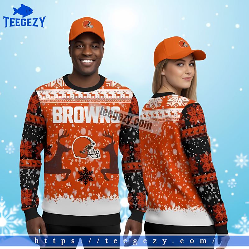 Reindeer Cleveland Browns Black Orange Mens Christmas Sweater Reindeer Cleveland Browns Black Orange Mens Christmas Sweater