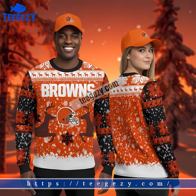 Reindeer Cleveland Browns Black Orange Mens Christmas Sweater Reindeer Cleveland Browns Black Orange Mens Christmas Sweater