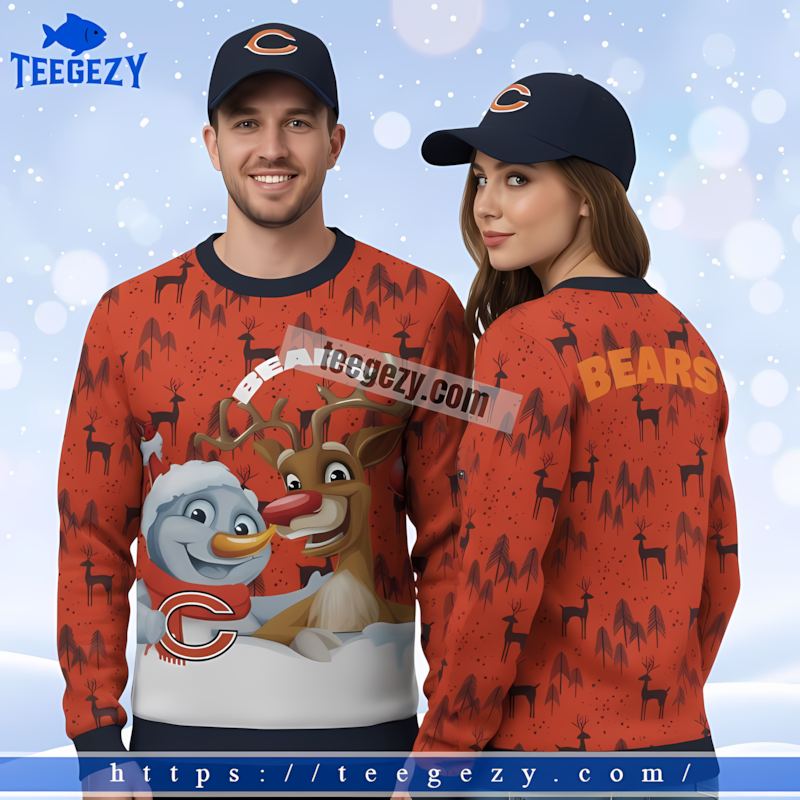 Reindeer Snowman Chicago Bears Blue Orange Mens Christmas Sweater Reindeer Snowman Chicago Bears Blue Orange Mens Christmas Sweater