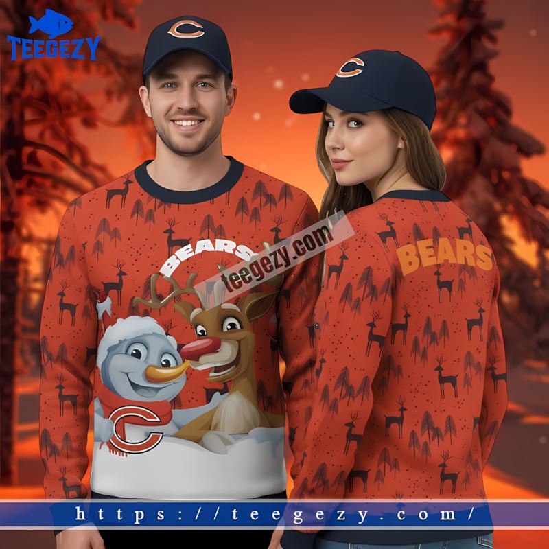 Reindeer Snowman Chicago Bears Blue Orange Mens Christmas Sweater Reindeer Snowman Chicago Bears Blue Orange Mens Christmas Sweater
