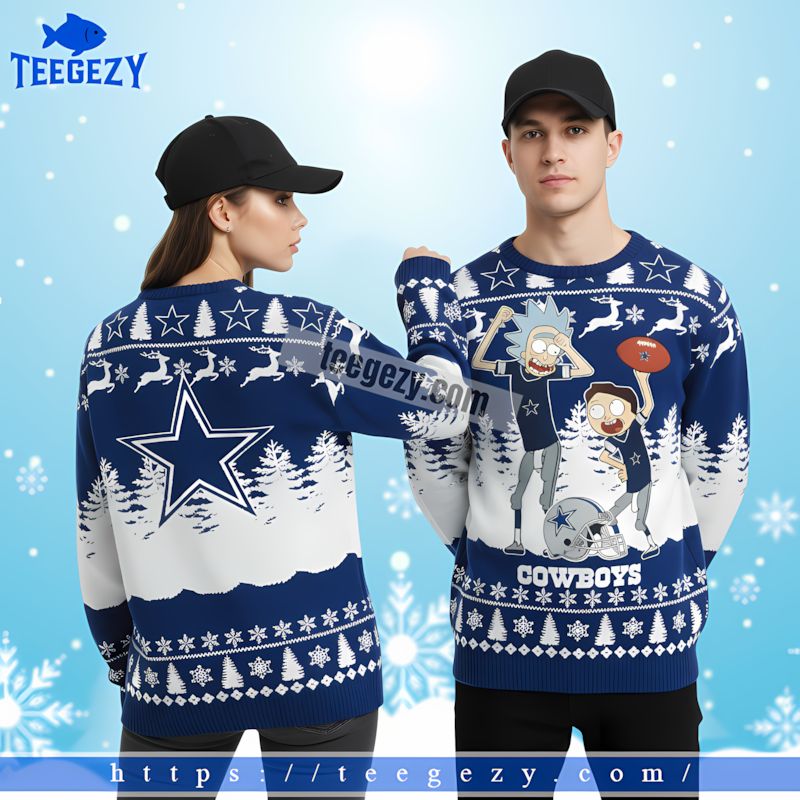 Rick And Morty Dallas Cowboys Big And Tall Xmas Ugly Sweater Blue Rick And Morty Dallas Cowboys Big And Tall Xmas Ugly Sweater Blue