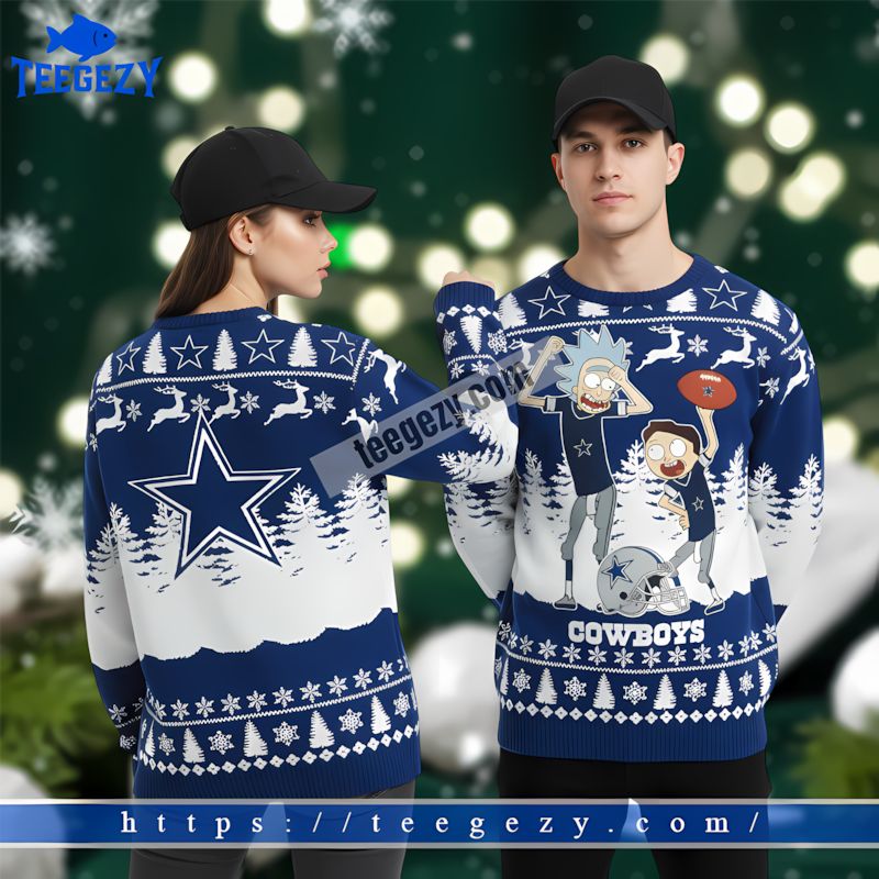 Rick And Morty Dallas Cowboys Big And Tall Xmas Ugly Sweater Blue Rick And Morty Dallas Cowboys Big And Tall Xmas Ugly Sweater Blue