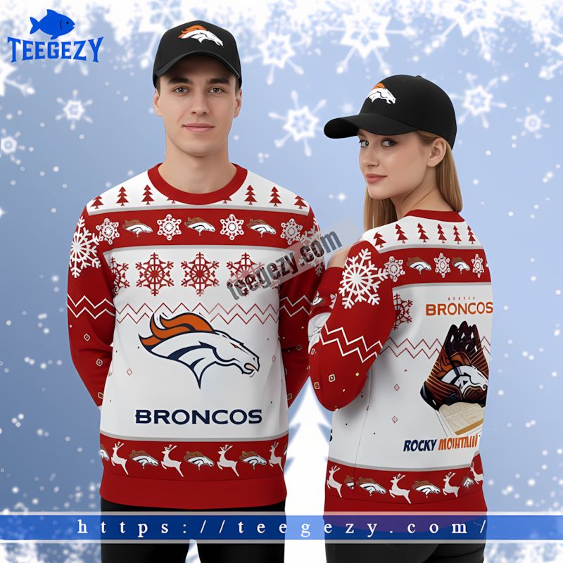 Rocky Mountain Denver Broncos Holiday Christmas Ugly Sweater Red White Rocky Mountain Denver Broncos Holiday Christmas Ugly Sweater Red White