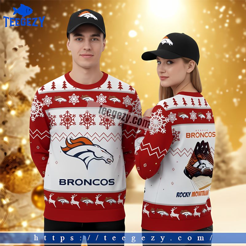 Rocky Mountain Denver Broncos Holiday Christmas Ugly Sweater Red White Rocky Mountain Denver Broncos Holiday Christmas Ugly Sweater Red White