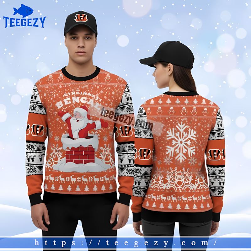 Santa Claus Cincinnati Bengals Black Orange Funny Ugly Christmas Sweater Santa Claus Cincinnati Bengals Black Orange Funny Ugly Christmas Sweater