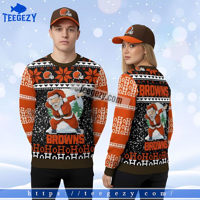 Santa Claus Cleveland Browns Black Orange Mens Xmas Sweaters Santa Claus Cleveland Browns Black Orange Mens Xmas Sweaters