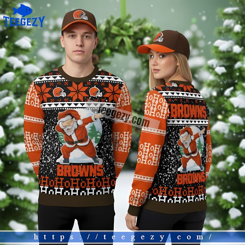 Santa Claus Cleveland Browns Black Orange Mens Xmas Sweaters Santa Claus Cleveland Browns Black Orange Mens Xmas Sweaters