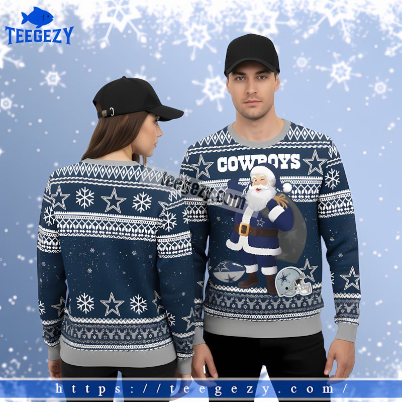 Santa Claus Coming Dallas Cowboys Family Christmas Ugly Sweater Blue Santa Claus Coming Dallas Cowboys Family Christmas Ugly Sweater Blue