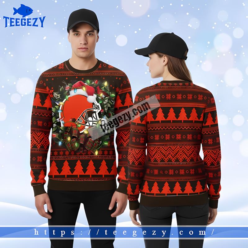 Santa Cleveland Browns Christmas Wreath Orange Black Best Ugly Christmas Sweaters Santa Cleveland Browns Christmas Wreath Orange Black Best Ugly Christmas Sweaters