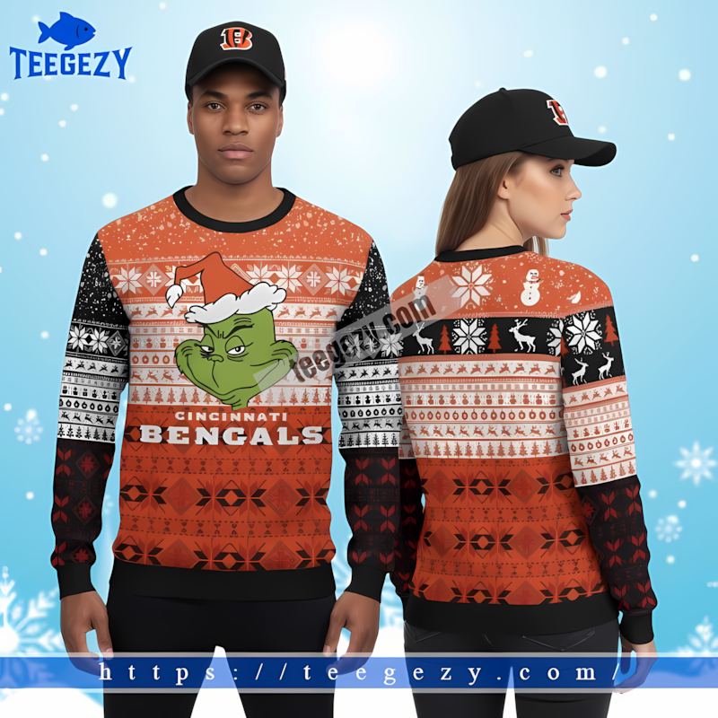 Santa Grinch Cincinnati Bengals Black Orange Mens Xmas Sweaters Santa Grinch Cincinnati Bengals Black Orange Mens Xmas Sweaters